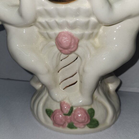 Ceramic Cherub Planter Vase with Gold Accents & Delicate Floral Design - Picture 6 of 8